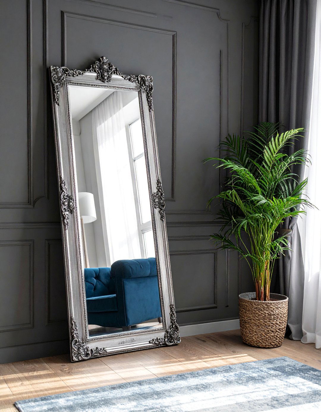 An Oversized Floor Mirror - 40 Living Room Ideas for Cozy Spaces