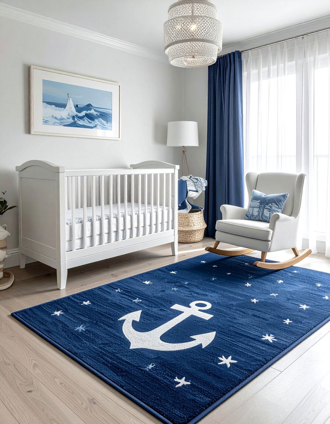 Anchor Patterned Bedding or Rug - 20 Ocean-themed Nursery Ideas for a Calm and Serene Space