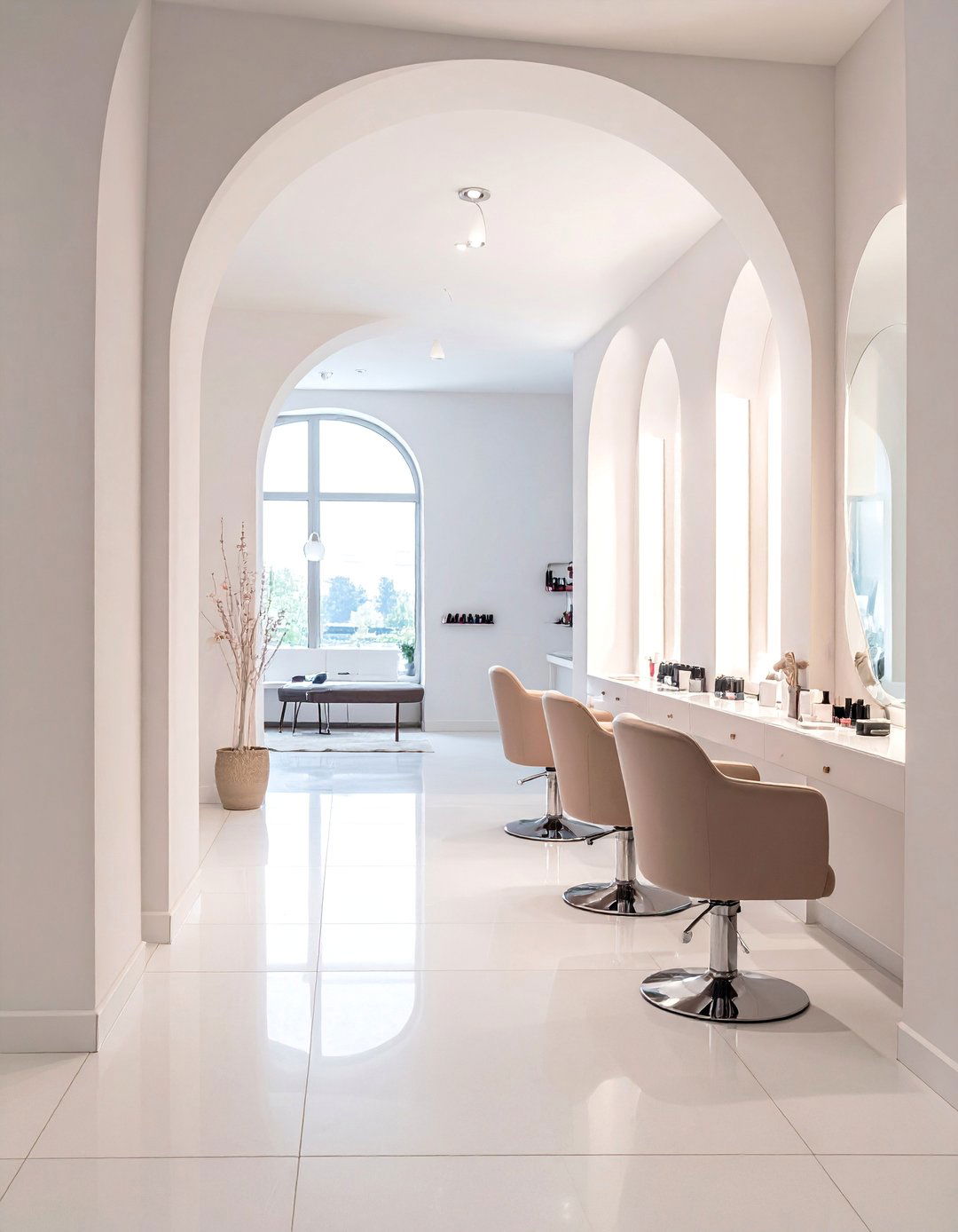 Arched Doorway and Partition Nail Salon Design - 30 Nail Salon Interior Design Ideas for a Chic Look