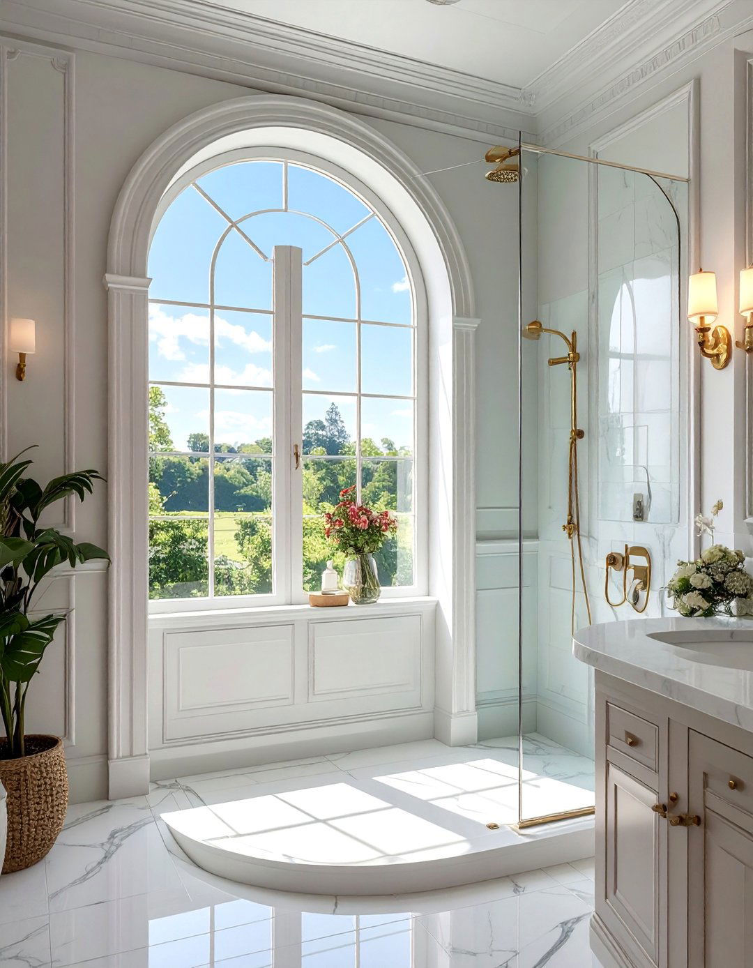 Arched Window Elegance - 30 Shower Window Ideas to Brighten Up Your Bathroom