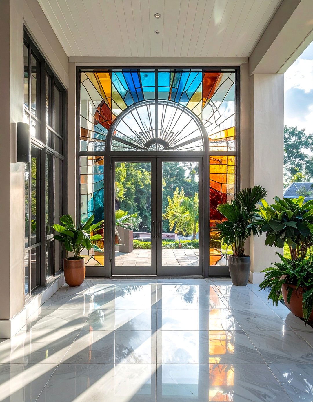 Art Deco Geometric Glass Design - 40 Glass Porch Design Ideas to Brighten Your Home