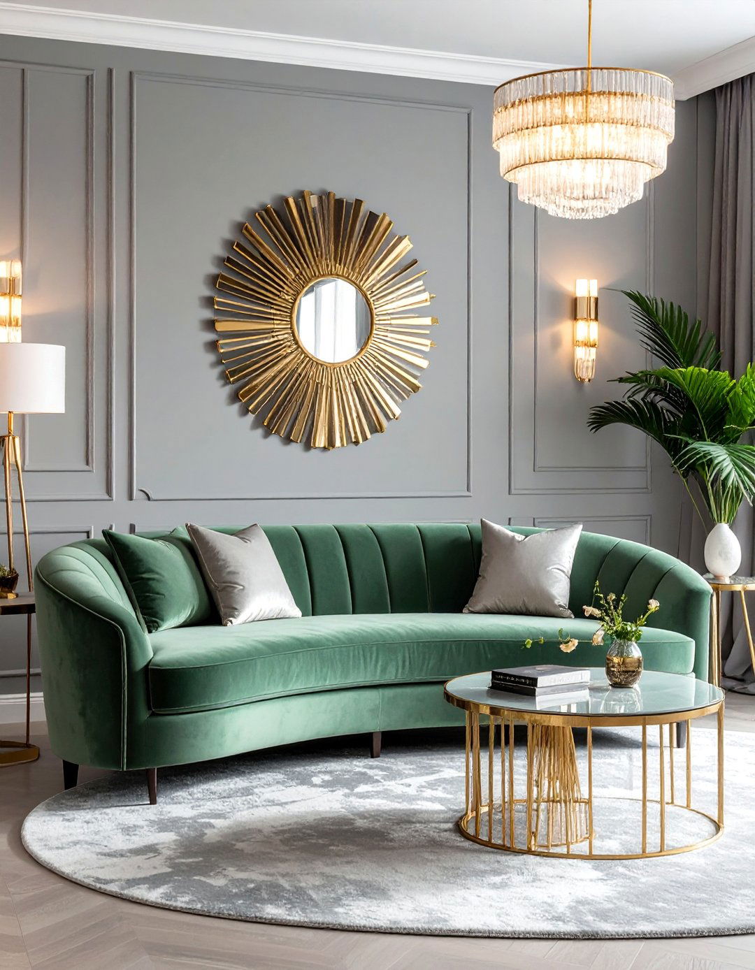Art Deco Influence with Sage Grey and Gold - 20 Grey and Sage Green Living Room Ideas