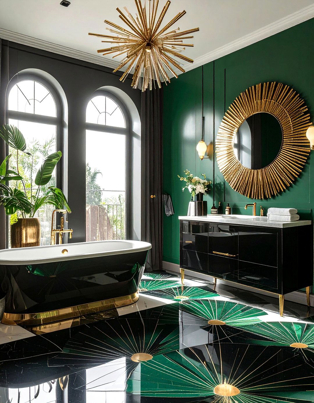 Art Deco Inspired Black and Green Bathroom - 15 Stunning Black and Green Bathroom Design Ideas