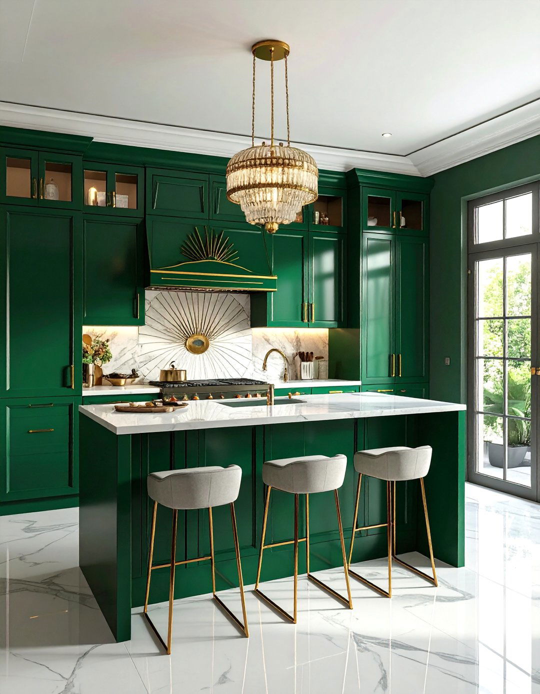 Art Deco Inspired Emerald Green Kitchen - 25 Emerald Green Kitchen Ideas for Bold Style