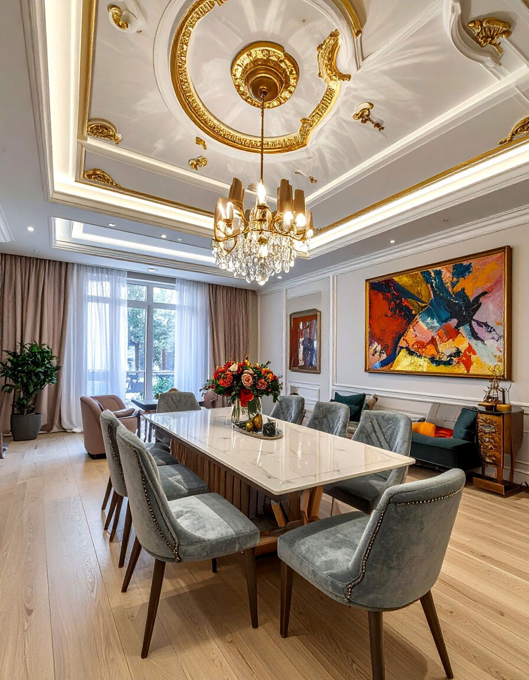 Artistic Ceiling Treatments with Decorative Elements - 40 Luxurious Dining Room Ideas for Elegant Entertaining