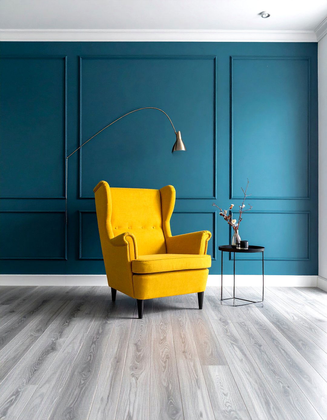Ash Grey Laminate Flooring with Teal Blue Walls - 20 Grey Floor Living Room With Blue Walls Ideas