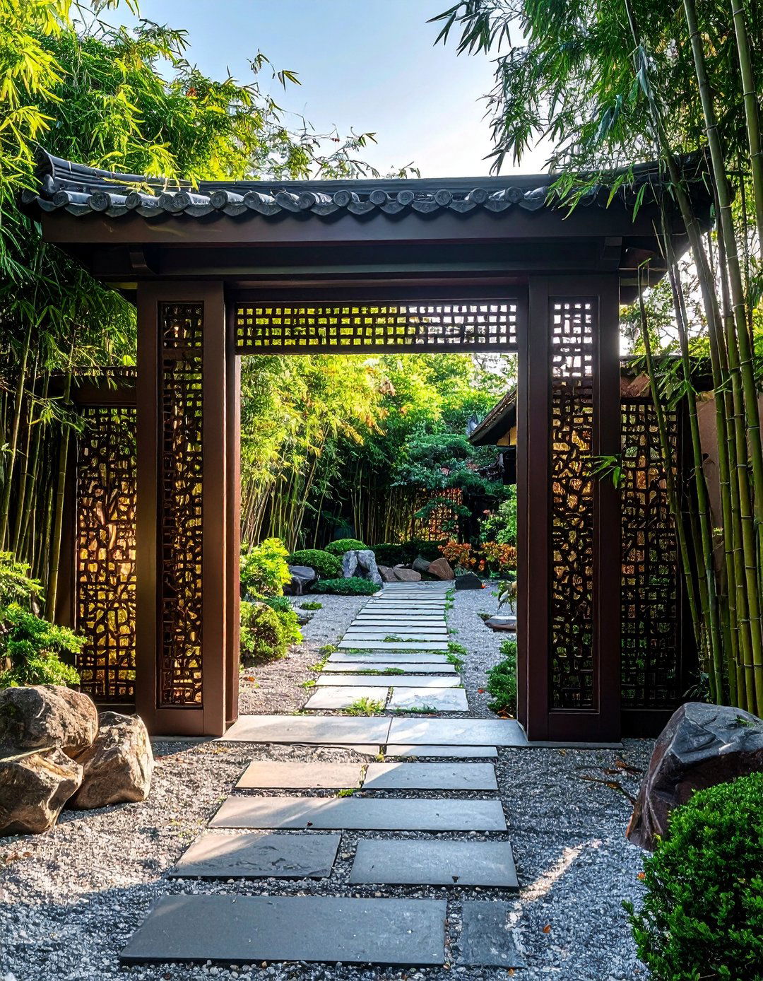 Asian Inspired Lattice Metal Garden Gate - 25 Metal Garden Gate Ideas for a Stylish Entrance