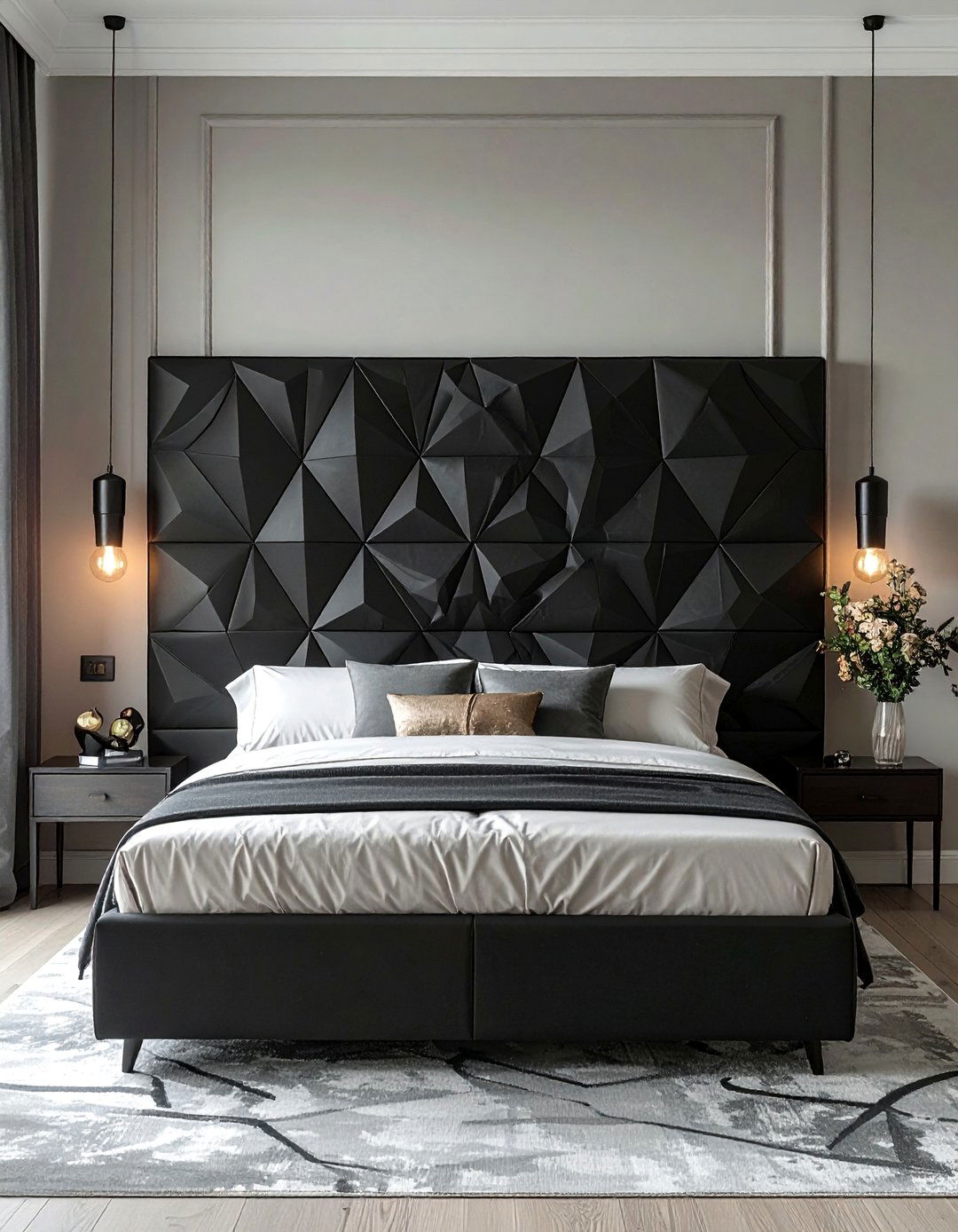 Asymmetrical Black Headboard