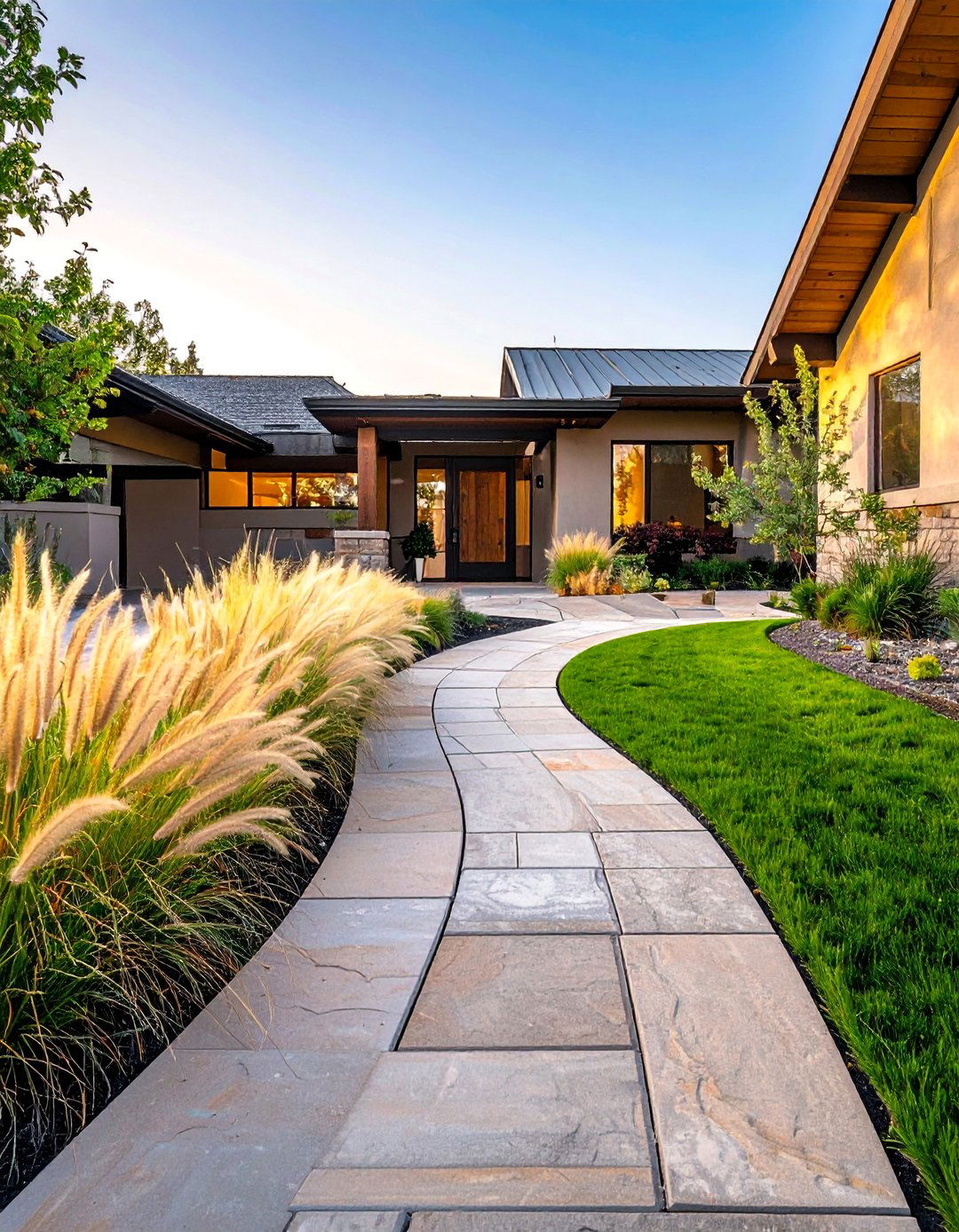 Asymmetrical Walkway to a Ranch House Entrance - 30 Ranch House Landscaping Ideas for Curb Appeal