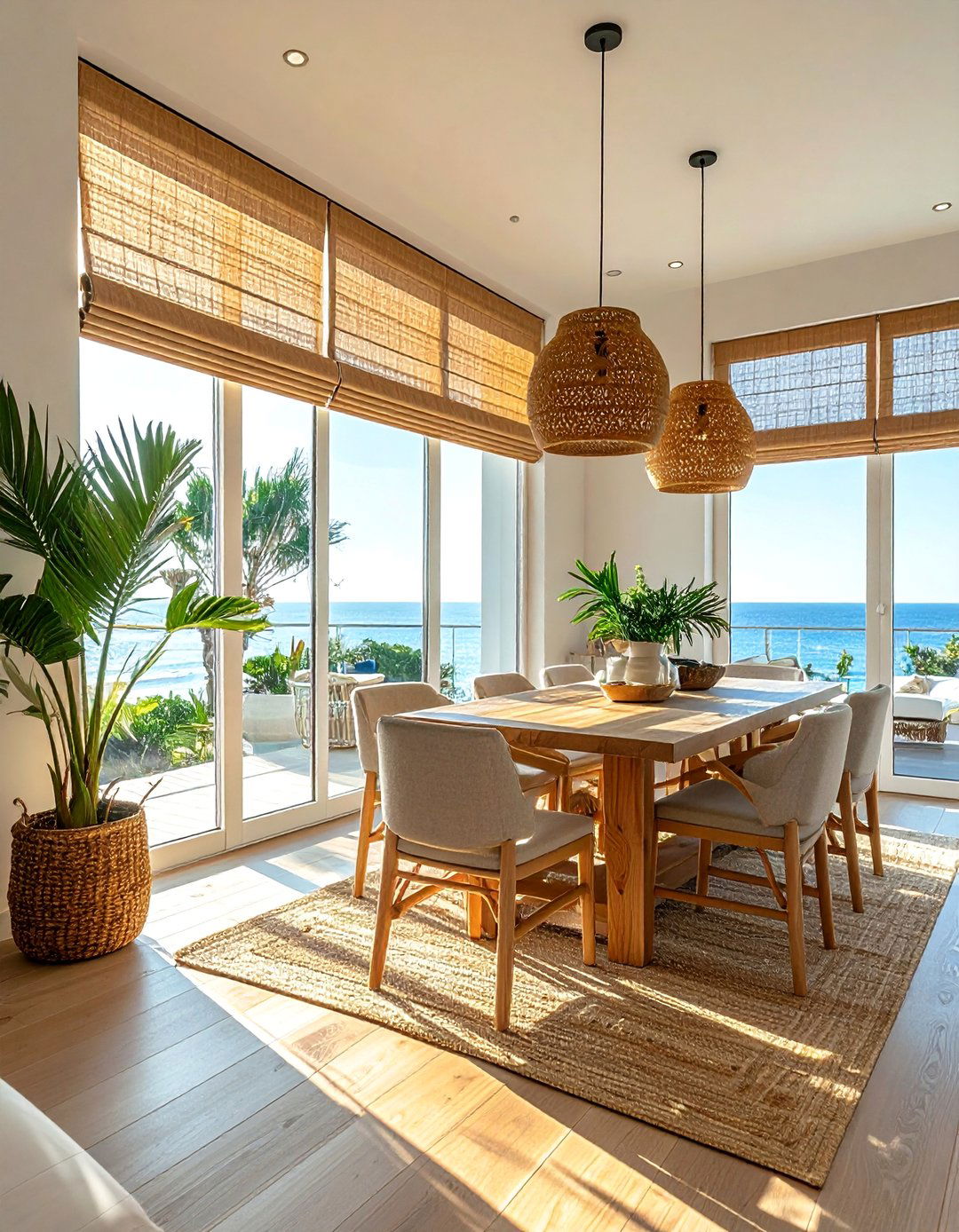 Bamboo or Roman Shades for Windows - 20 Coastal Dining Room Ideas for a Beachy Vibe