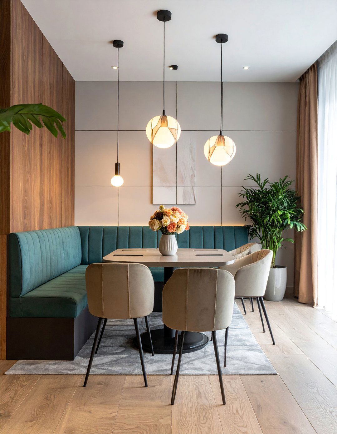 Banquette with Overhead Lighting Integration - 40 Banquette Seating Ideas for Stylish Dining