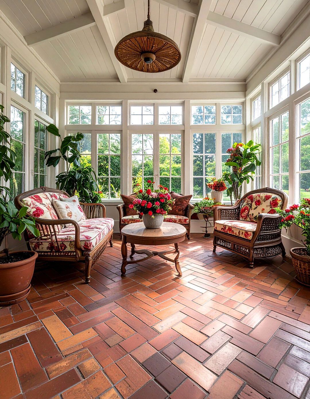 Basketweave Pattern Brick Floor Sunroom - 20 Brick Floor Sunroom Ideas for a Rustic Charm