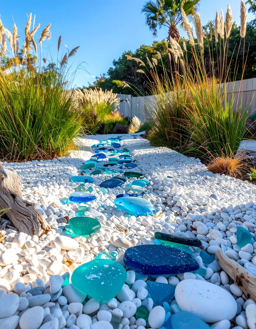 Beach Glass Creek Accent - 30 Front Yard Dry Creek Bed Landscaping Ideas