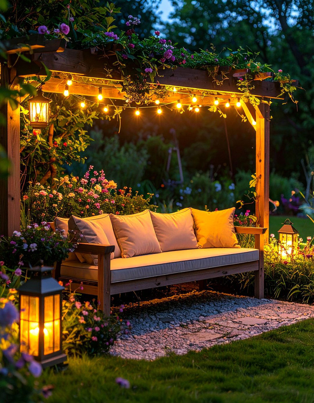 Bench Seating Ambiance - 40 Garden Lighting Ideas to Illuminate Your Outdoor Space