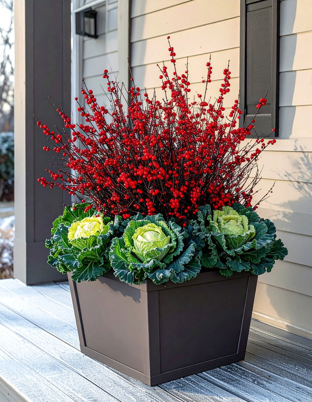 Berry Laden Winterberry Holly Fall Planter - 40 Fall Planter Ideas to Add Seasonal Charm