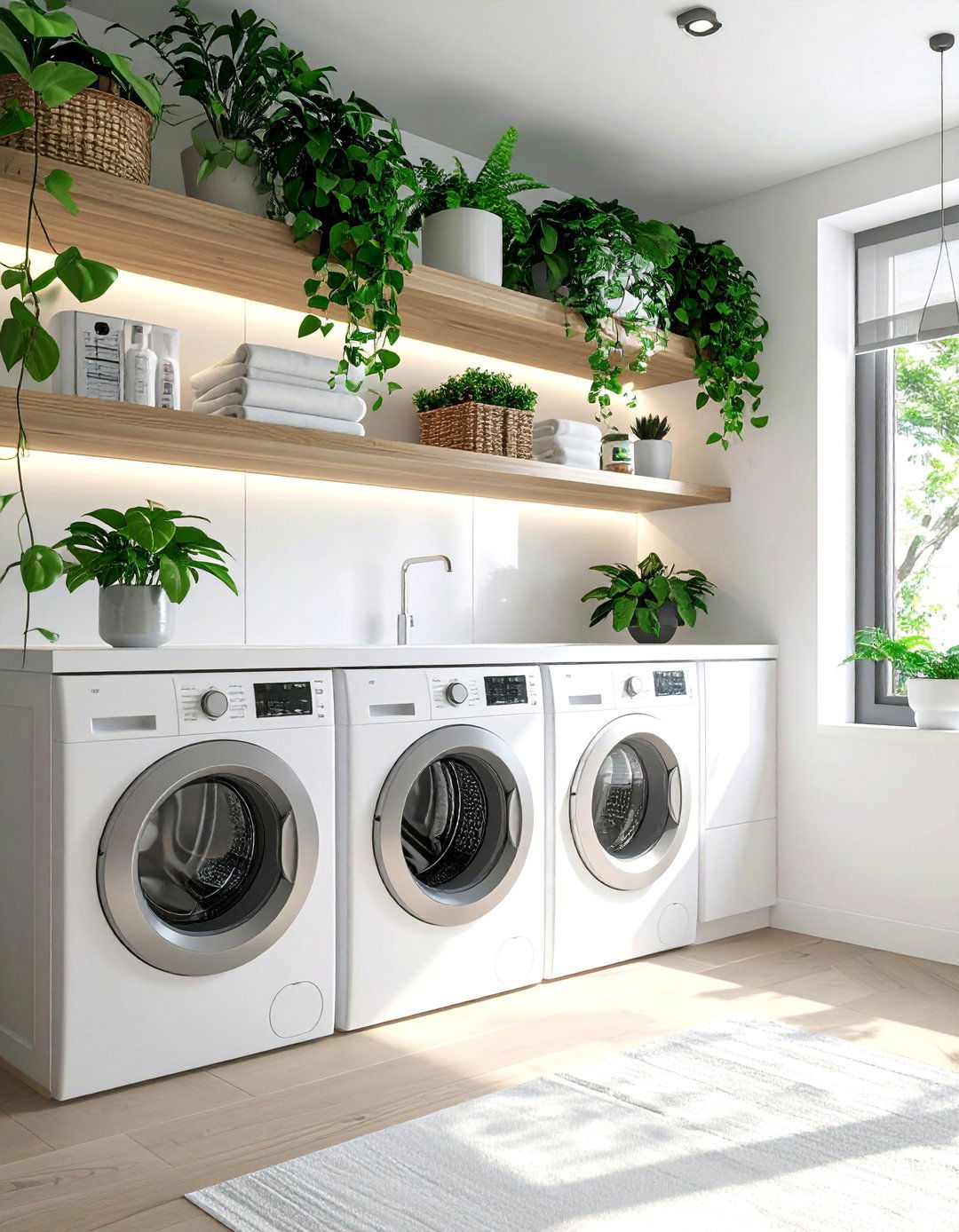 Biophilic Design with Abundant Greenery - 30 Luxury Modern Laundry Room Ideas for Stylish Homes