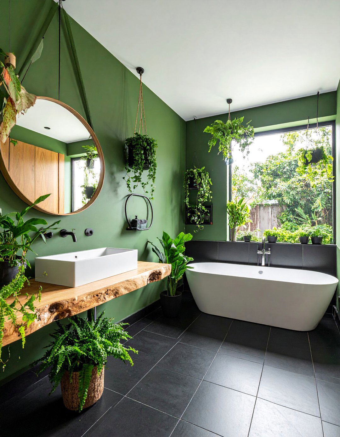 Biophilic Design with Black and Green Tones - 15 Stunning Black and Green Bathroom Design Ideas