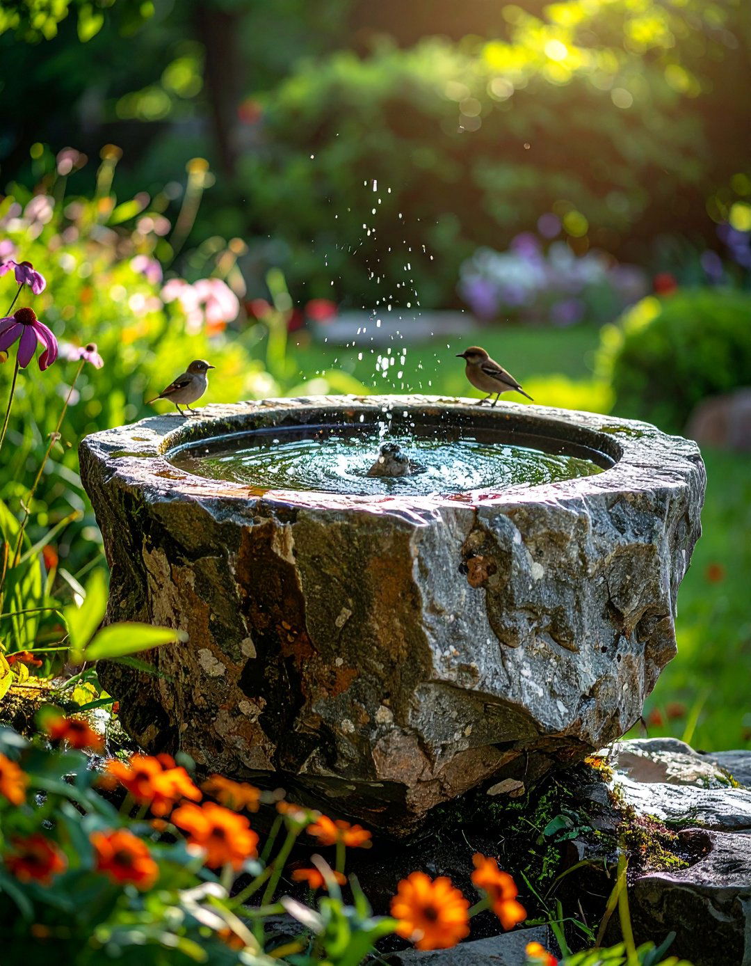Birdbaths from Natural Stone - 30 Rustic Landscaping Ideas to Transform Your Outdoor Space