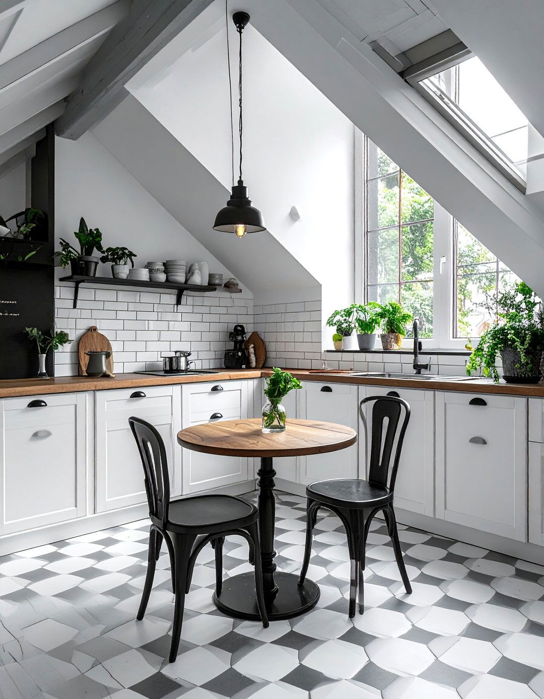 Bistro Style Kitchen - 20 Sloped Ceiling Kitchen Ideas to Maximize Space