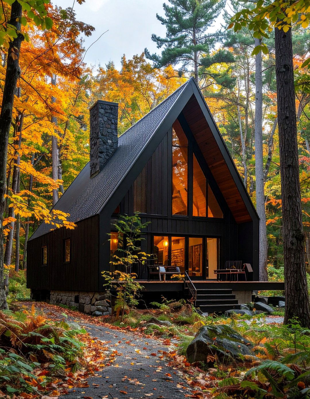 Black A Frame Cabin with a Full Cedar Gable End - 20 Black House with Cedar Accents Design Ideas