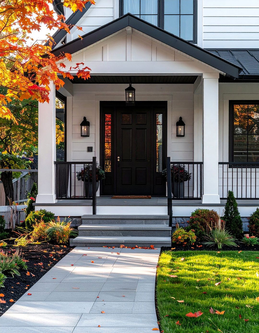 Black Accents for a High Contrast Look - 40 Front Porch Ideas to Welcome Guests in Style