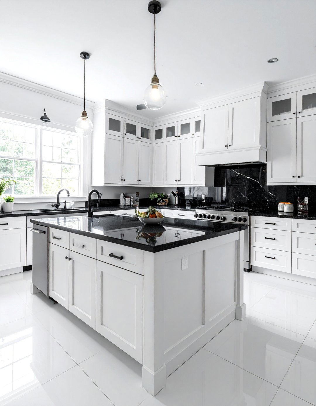 Black Countertops on White Cabinets - 40 Black and White Kitchen Ideas for a Classic and Chic Space