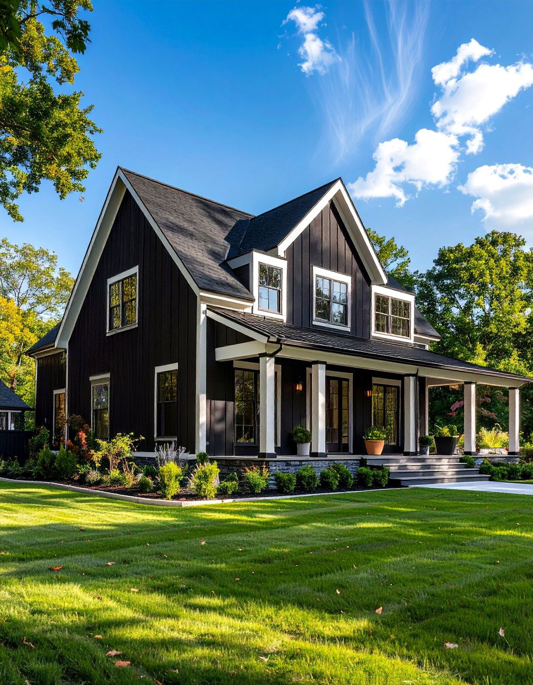 Black Exterior with Contrasting White Trim - 40 Black Modern Farmhouse Exterior Design Ideas for a Sleek Look