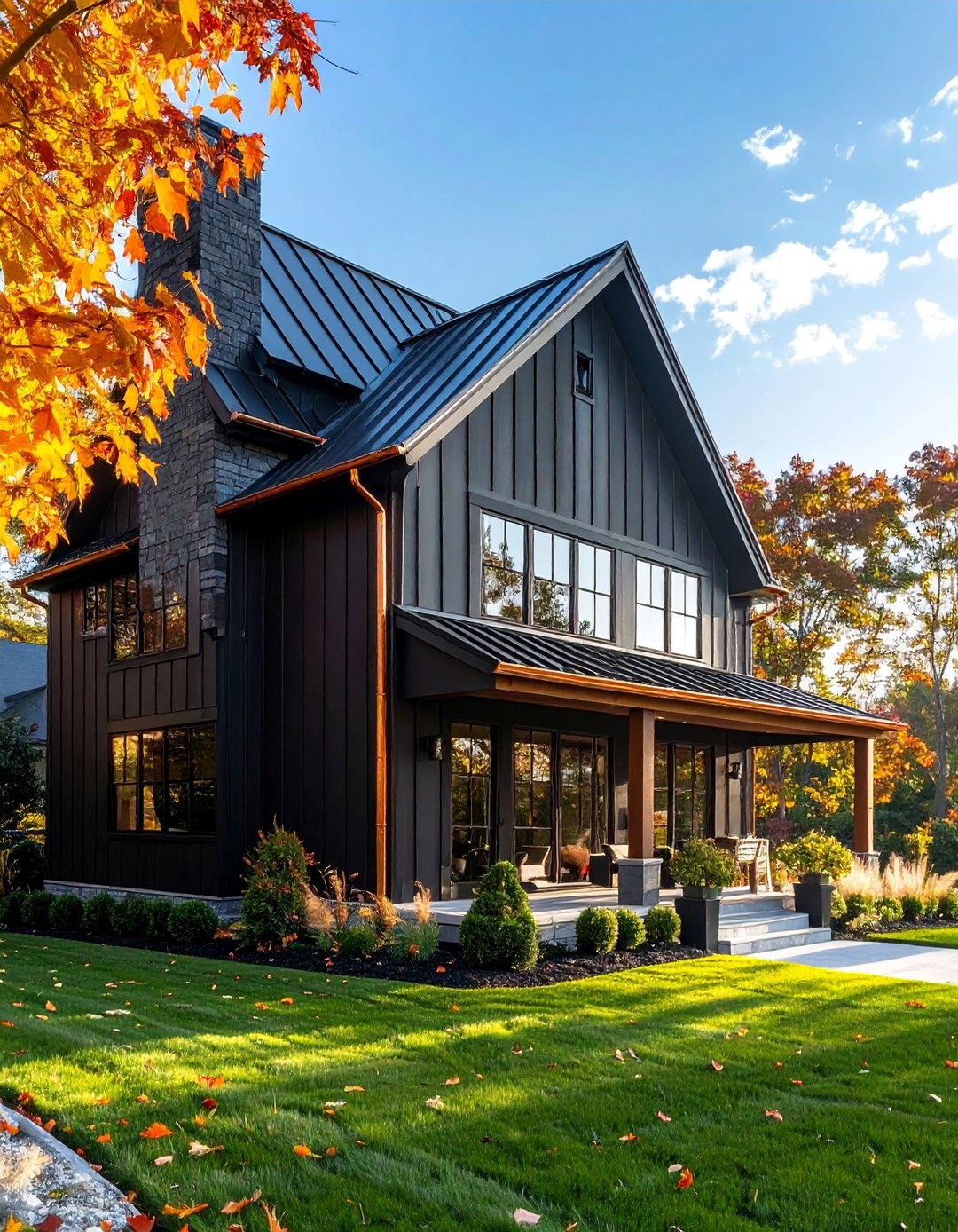Black Exterior with Copper Gutters - 40 Black Modern Farmhouse Exterior Design Ideas for a Sleek Look