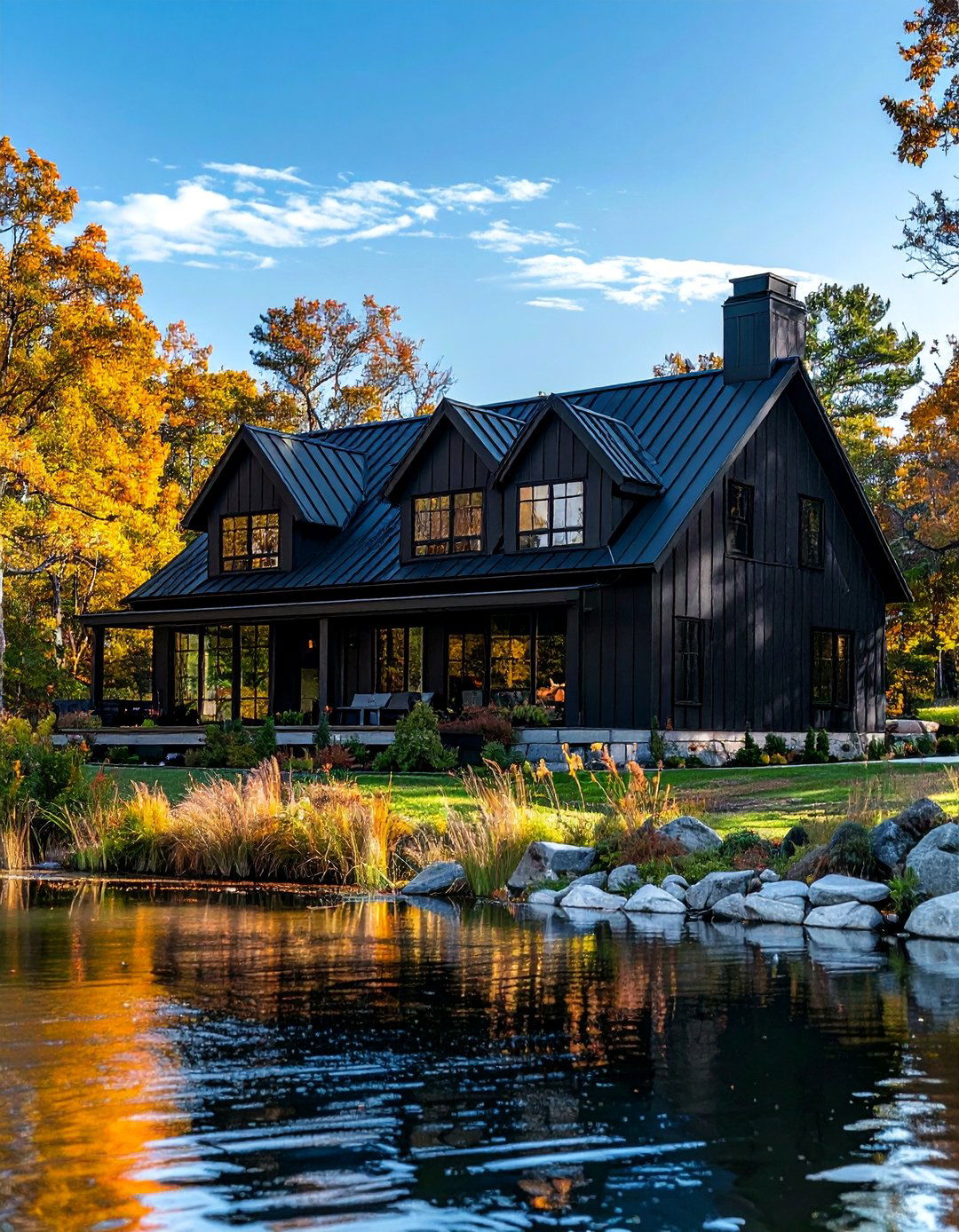 Black Farmhouse with Integrated Dormers - 40 Black Modern Farmhouse Exterior Design Ideas for a Sleek Look