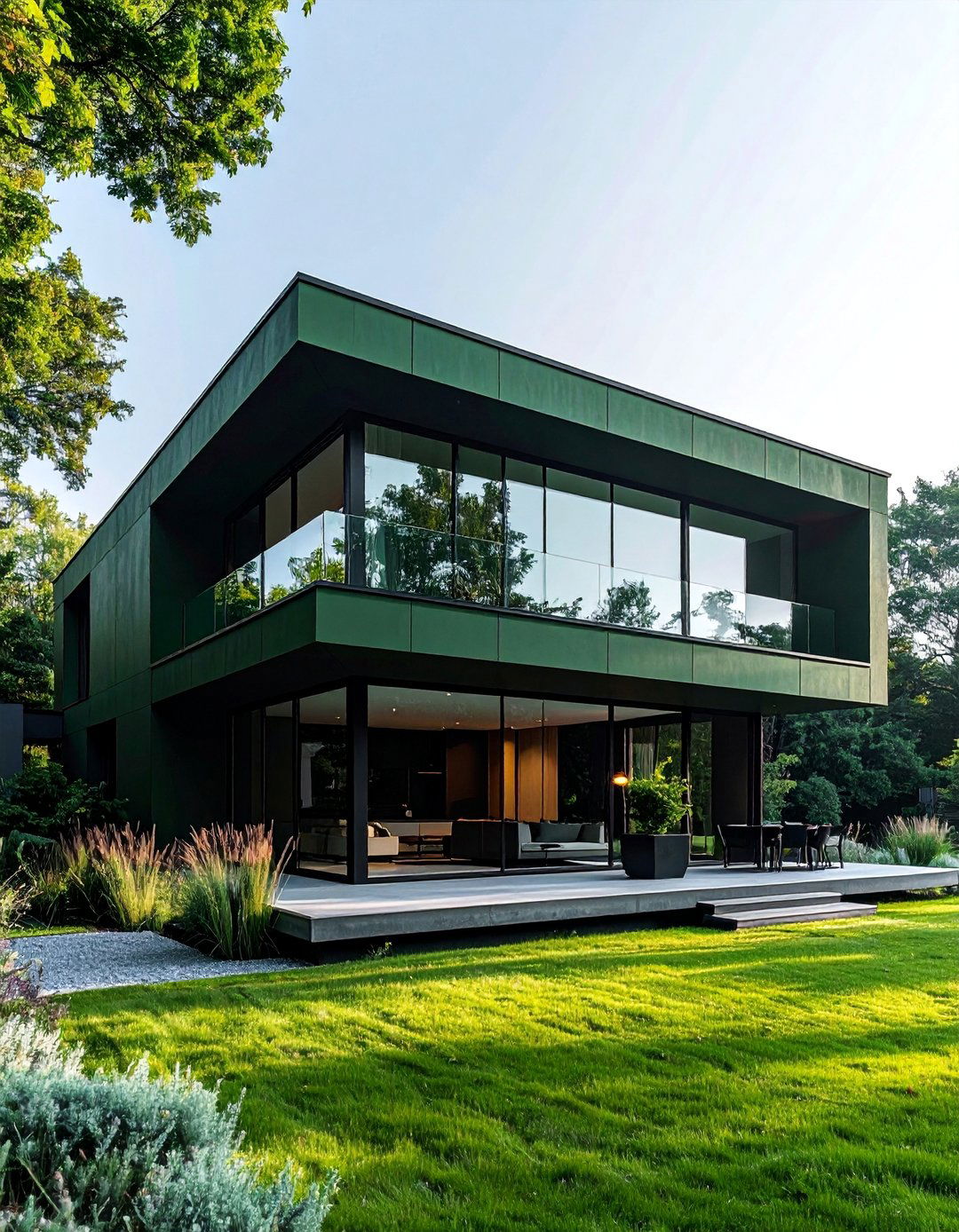 Black Green Paint on Modern Architecture - 40 Dark Green Exterior Paint Color Schemes for Bold Homes