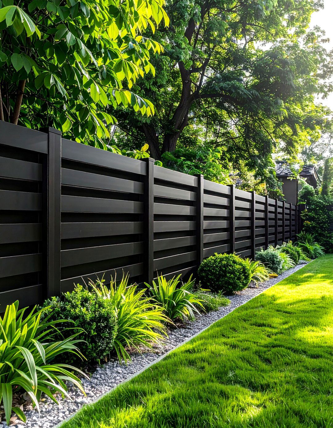 Black Horizontal Slat Fence - 25 Decorative Fence Ideas to Enhance Your Outdoor Space