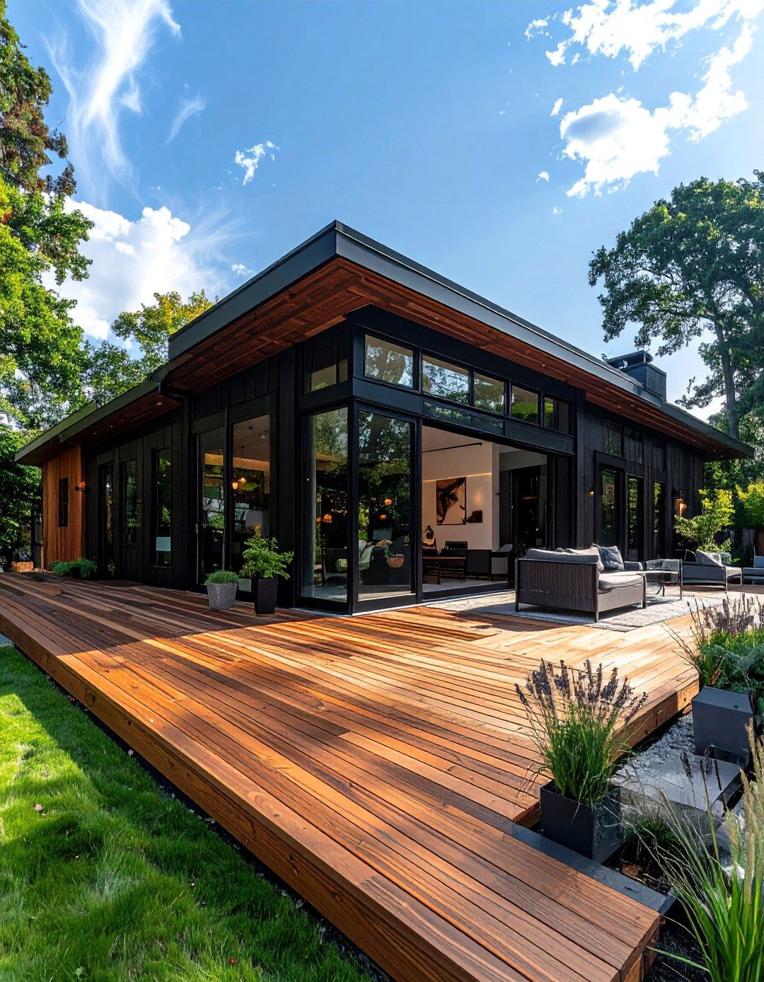 Black House with an Attached Cedar Deck - 20 Black House with Cedar Accents Design Ideas