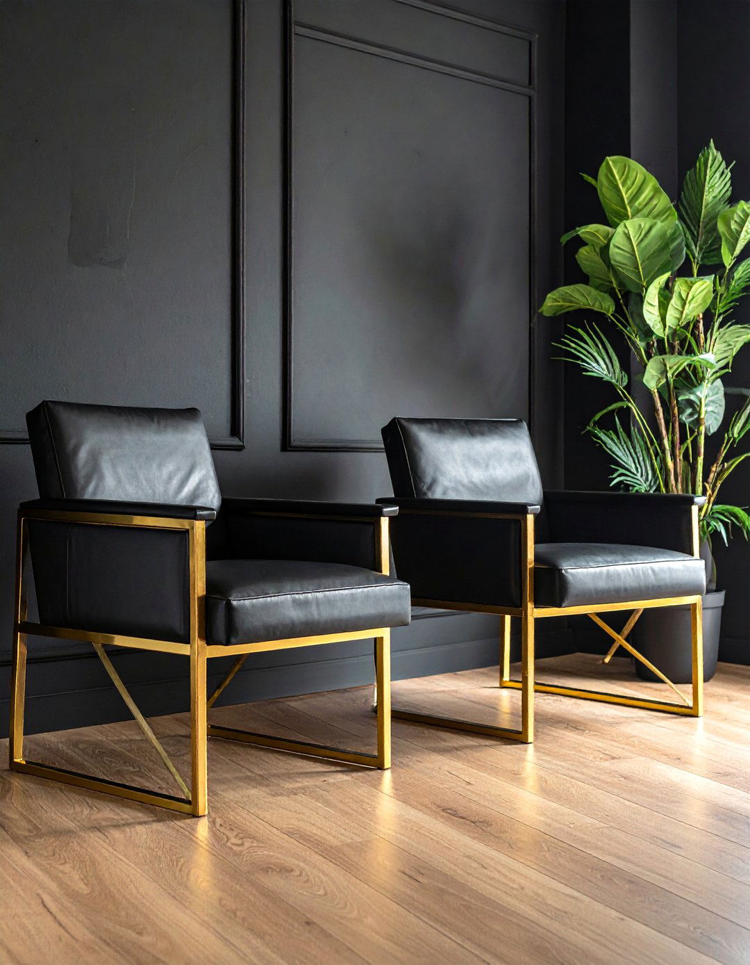 Black Leather Accent Chairs - 40 Black and Gold Living Room Ideas for Luxurious Spaces