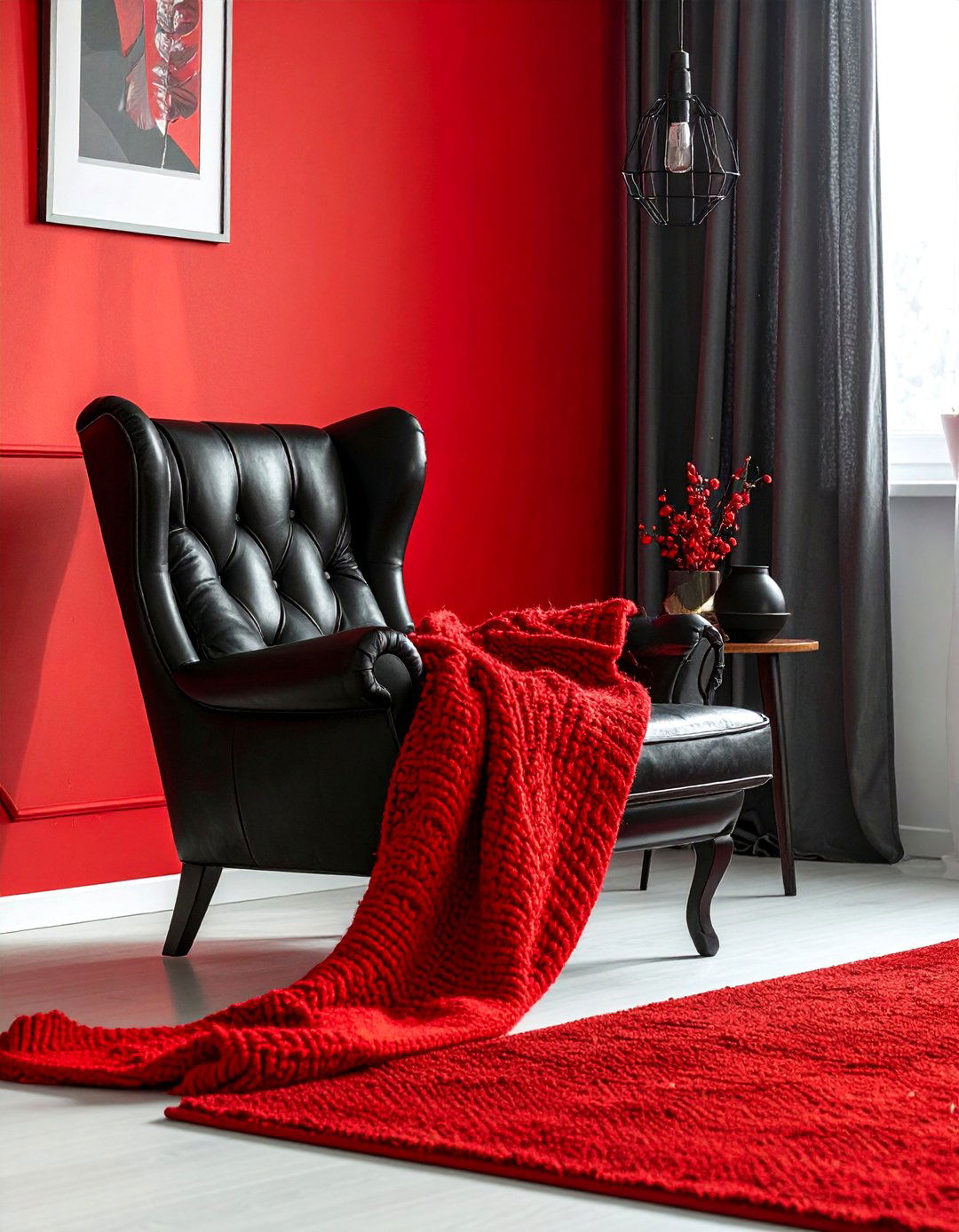 Black Leather Chair with a Red Throw Blanket - 25 Red and Black Bedroom Ideas for a Bold Statement