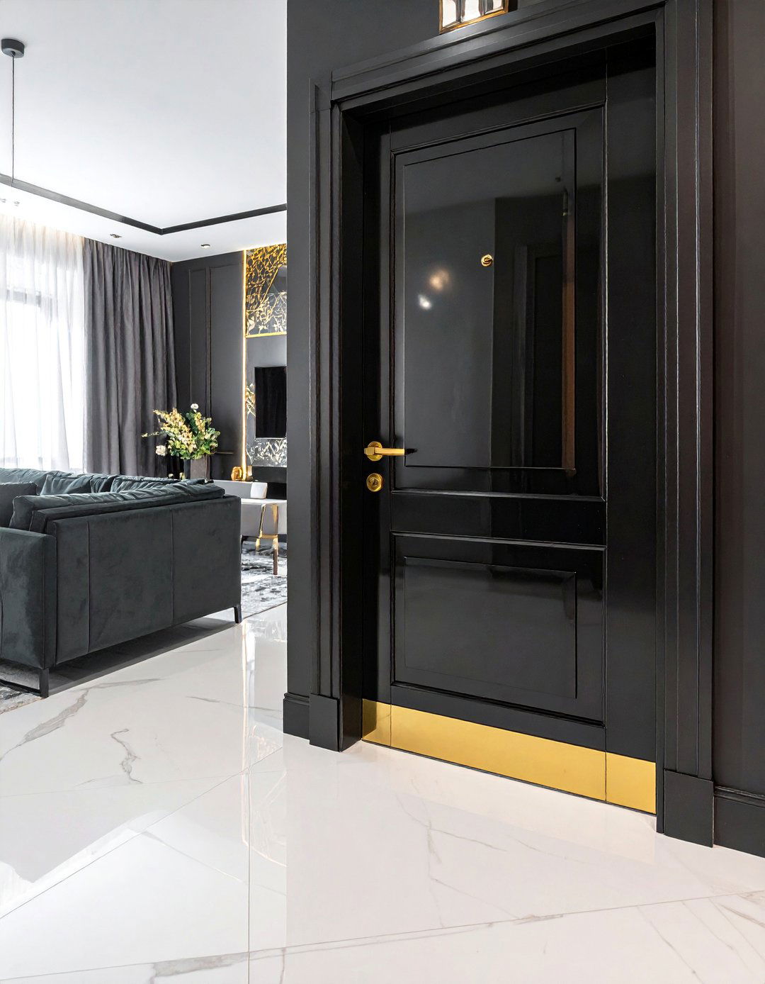 Black Painted Interior Doors - 40 Black and Gold Living Room Ideas for Luxurious Spaces
