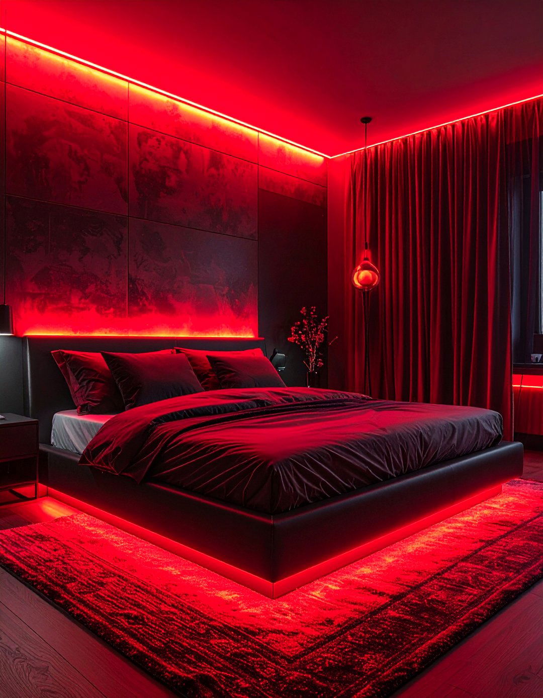 Black Room with Red Ambient Lighting - 25 Red and Black Bedroom Ideas for a Bold Statement
