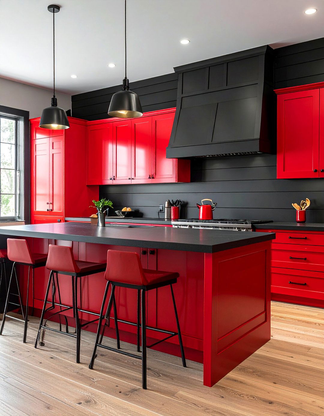Black Shiplap Wall Detailing - 25 Red and Black Kitchen Ideas for a Dramatic Flair