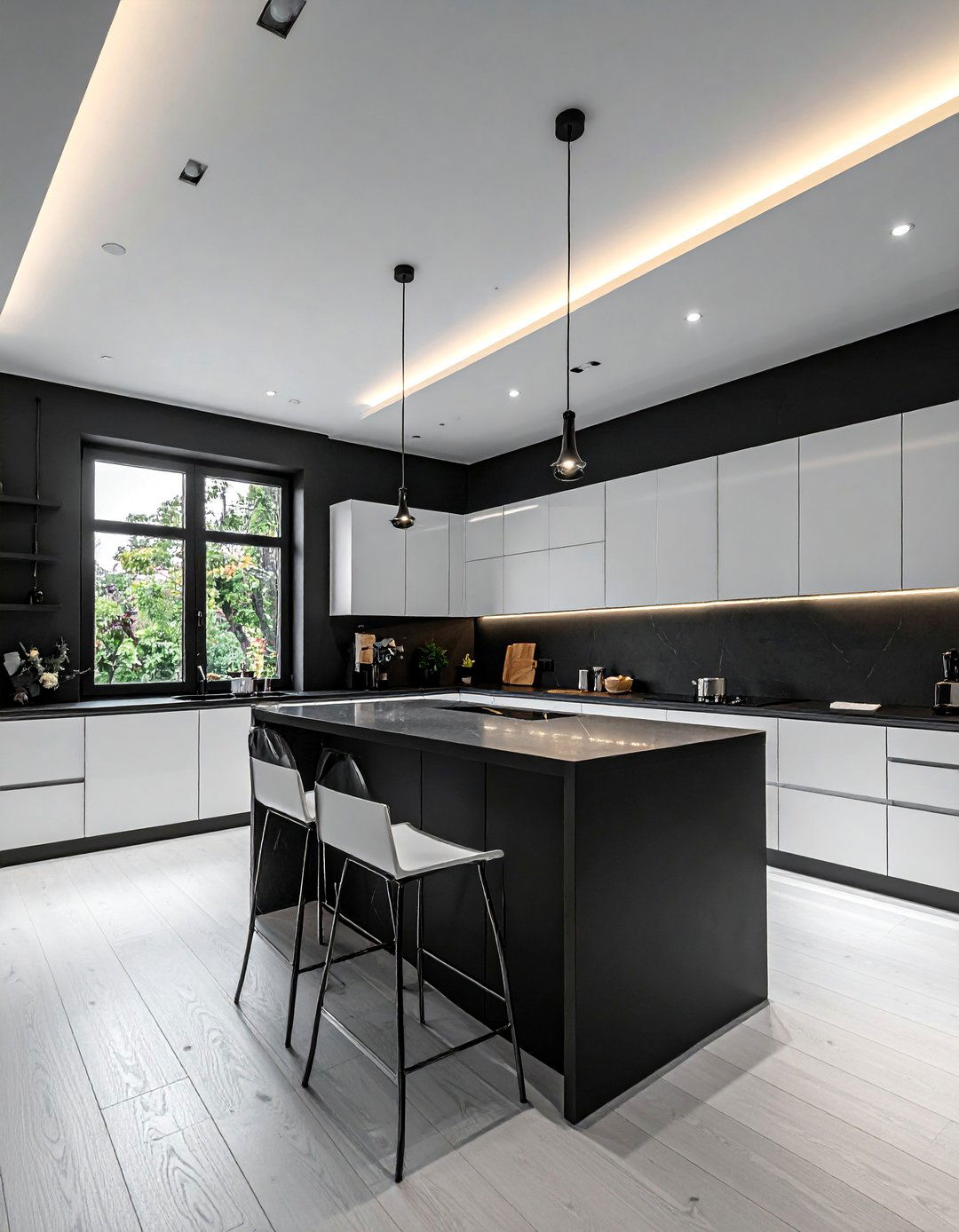 Black Walls in a Black and White Kitchen - 40 Black and White Kitchen Ideas for a Classic and Chic Space