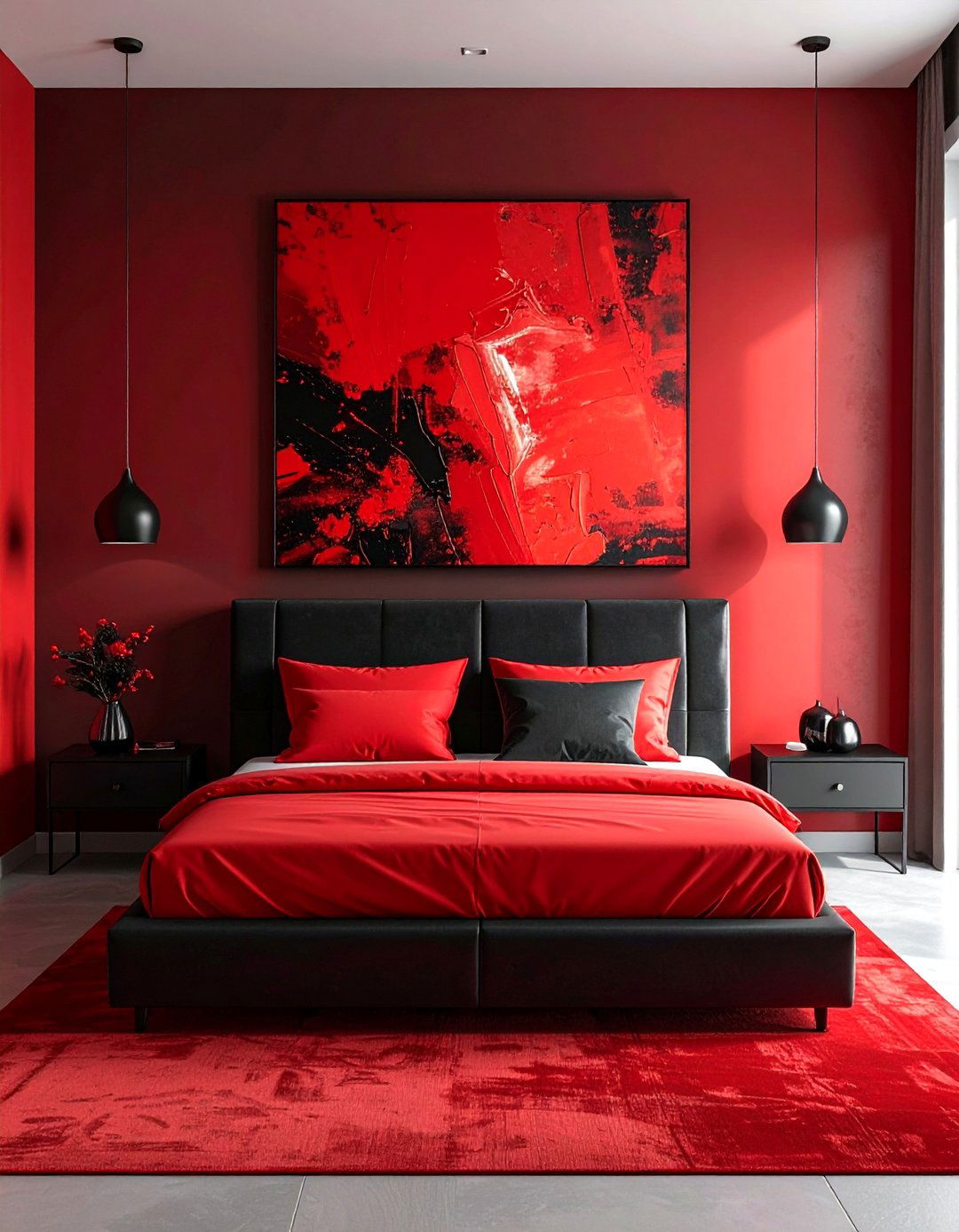 Black Walls with Red Art and Decor - 25 Red and Black Bedroom Ideas for a Bold Statement