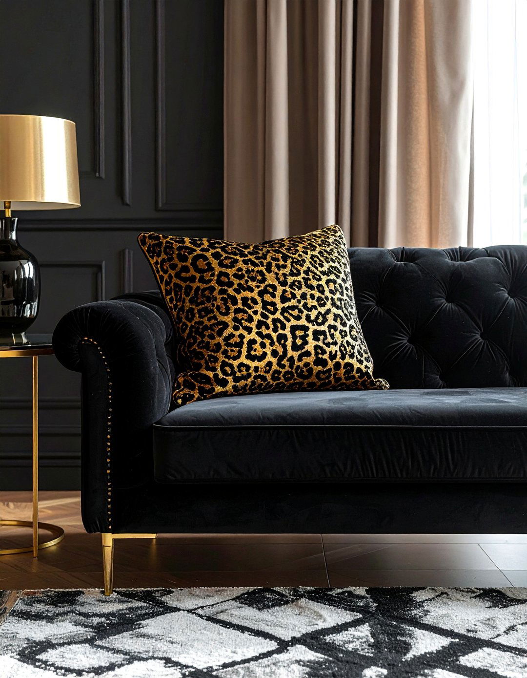 Black and Gold Animal Print Accents - 40 Black and Gold Living Room Ideas for Luxurious Spaces