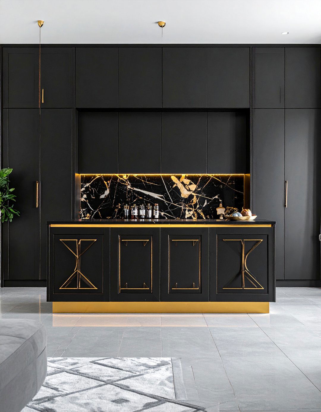 Black and Gold Bar Cabinet - 40 Black and Gold Living Room Ideas for Luxurious Spaces