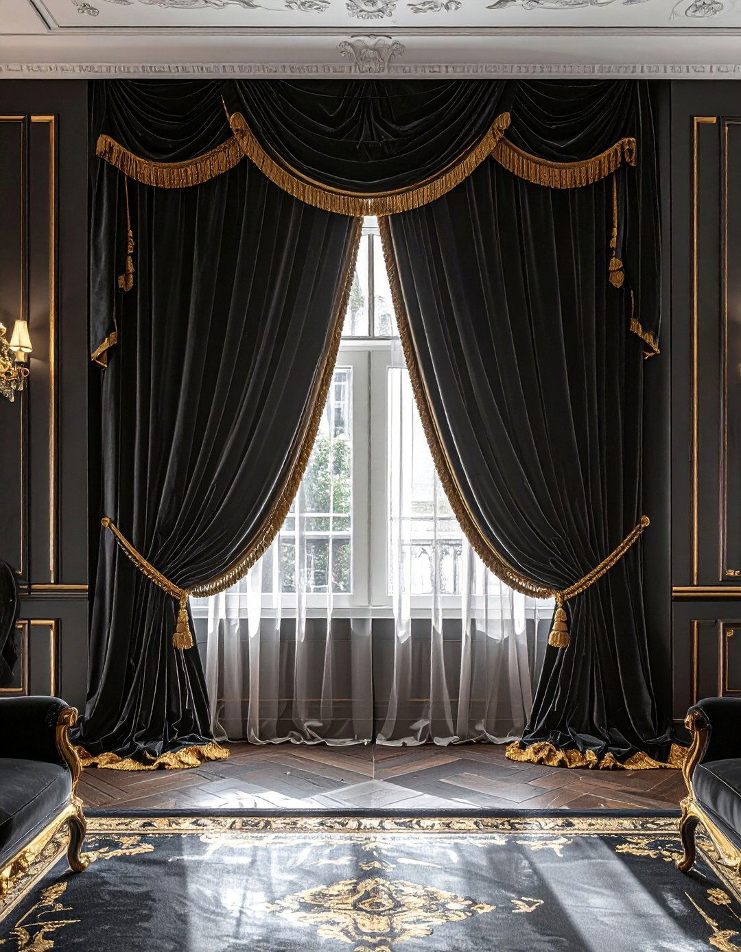 Black and Gold Curtains or Drapes - 40 Black and Gold Living Room Ideas for Luxurious Spaces