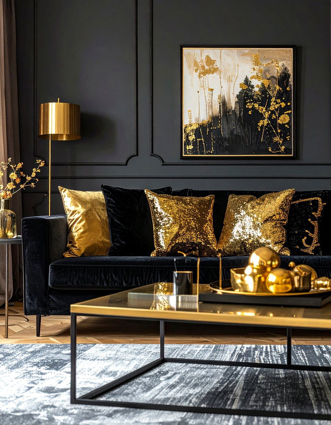 Black and Gold Throw Pillows - 40 Black and Gold Living Room Ideas for Luxurious Spaces