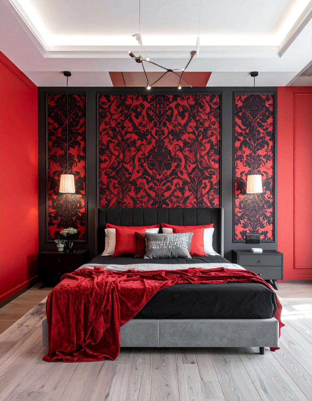 Black and Red Damask Wallpaper - 25 Red and Black Bedroom Ideas for a Bold Statement