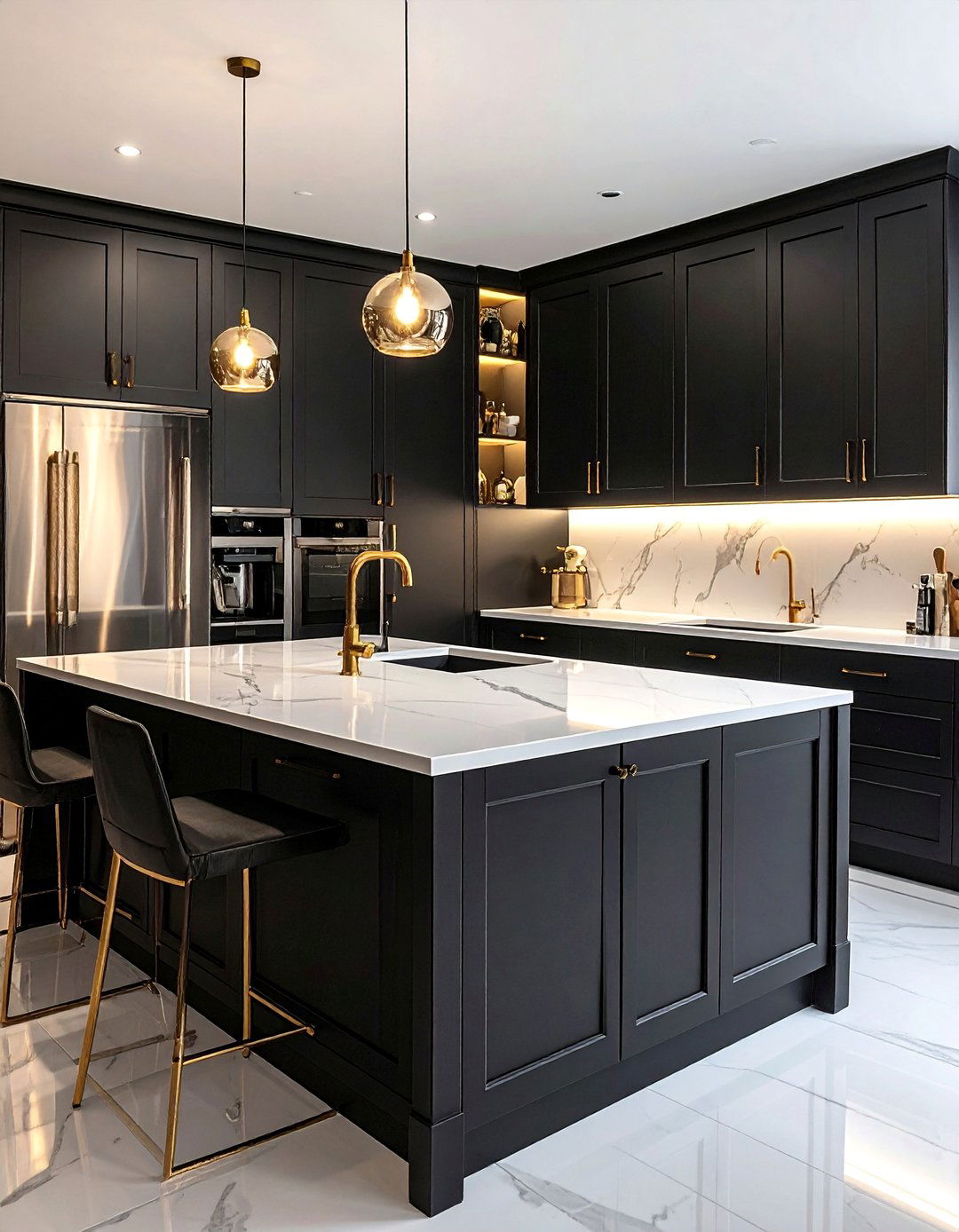 Black and White Kitchen with Gold Hardware - 40 Black and White Kitchen Ideas for a Classic and Chic Space