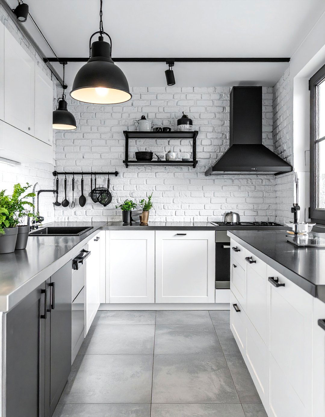 Black and White Kitchen with Industrial Elements - 40 Black and White Kitchen Ideas for a Classic and Chic Space