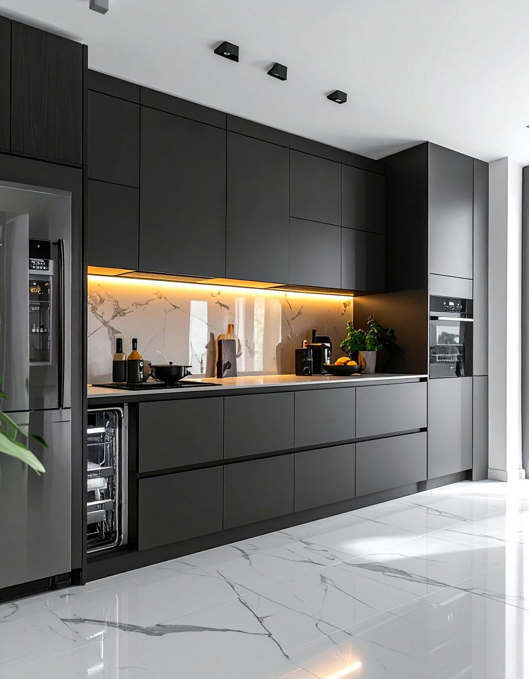 Black and White Kitchen with Integrated Appliances - 40 Black and White Kitchen Ideas for a Classic and Chic Space