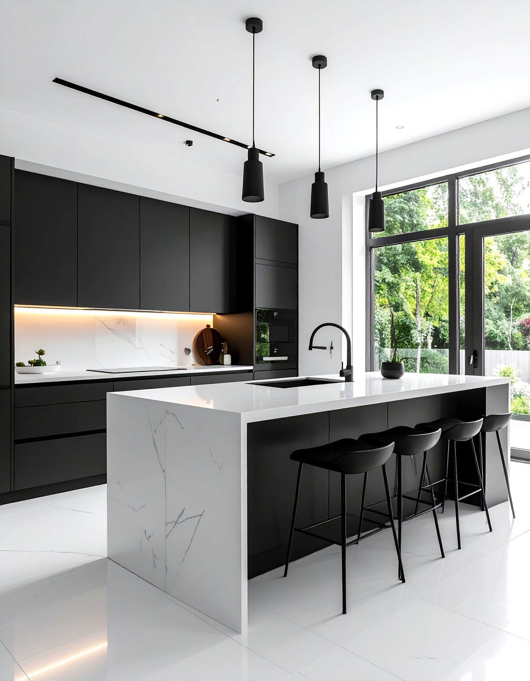 Black and White Kitchen with Matte Black Finishes - 40 Black and White Kitchen Ideas for a Classic and Chic Space
