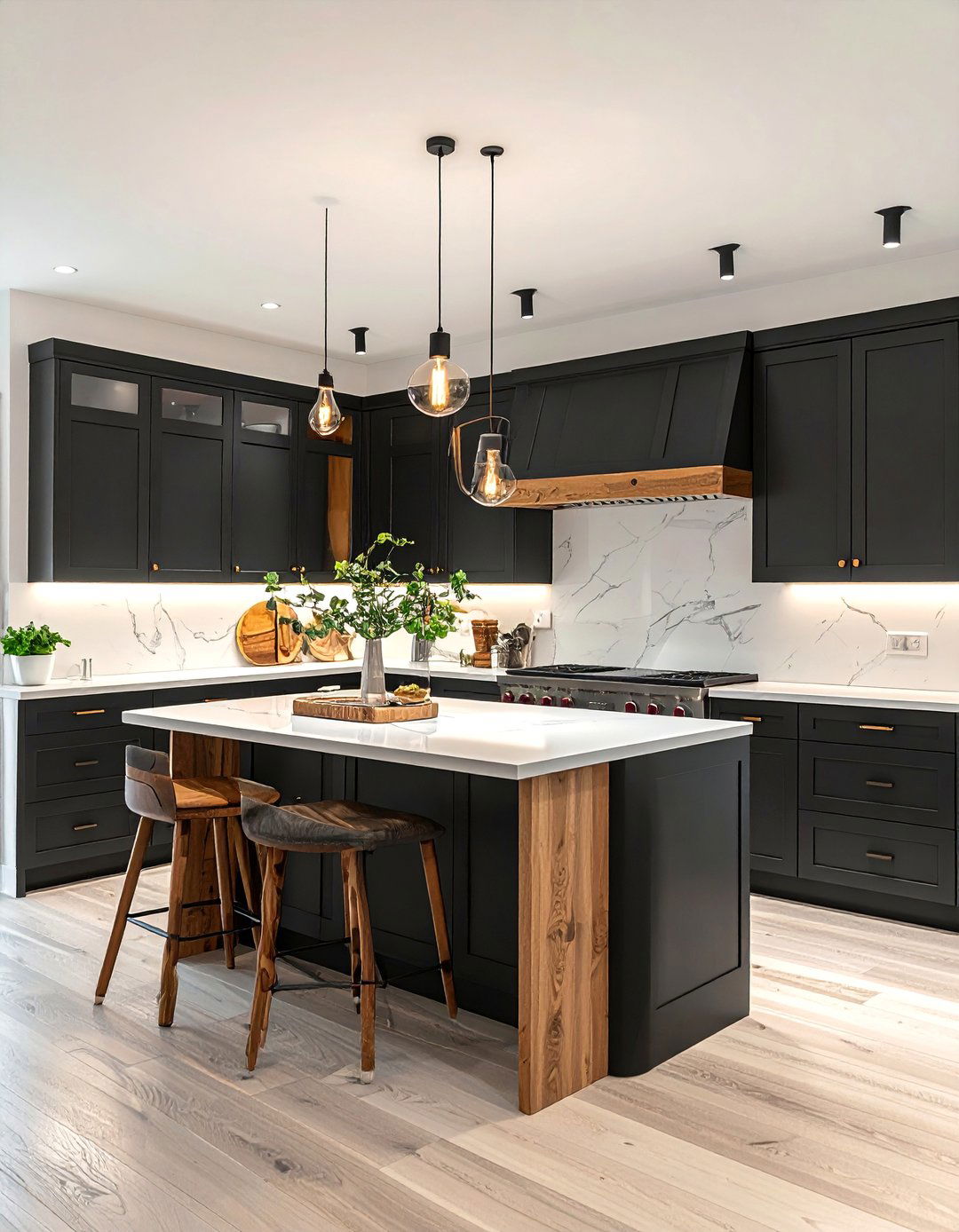 Black and White Kitchen with Natural Wood Accents - 40 Black and White Kitchen Ideas for a Classic and Chic Space