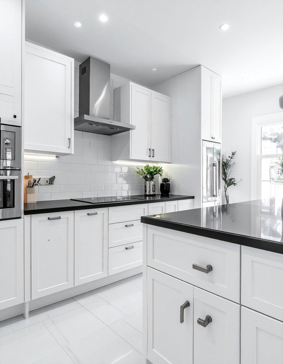 Black and White Kitchen with Polished Chrome Fixtures - 40 Black and White Kitchen Ideas for a Classic and Chic Space